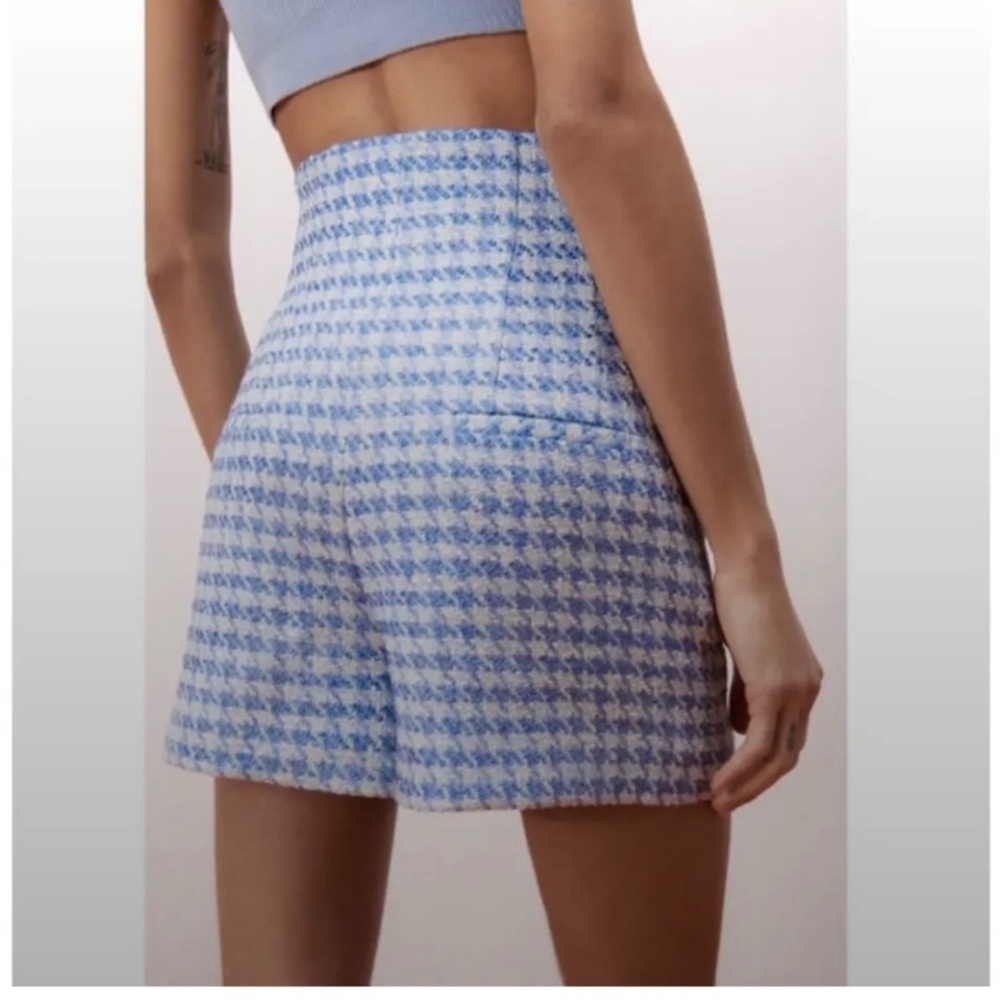Blue and White Houndstooth Shorts